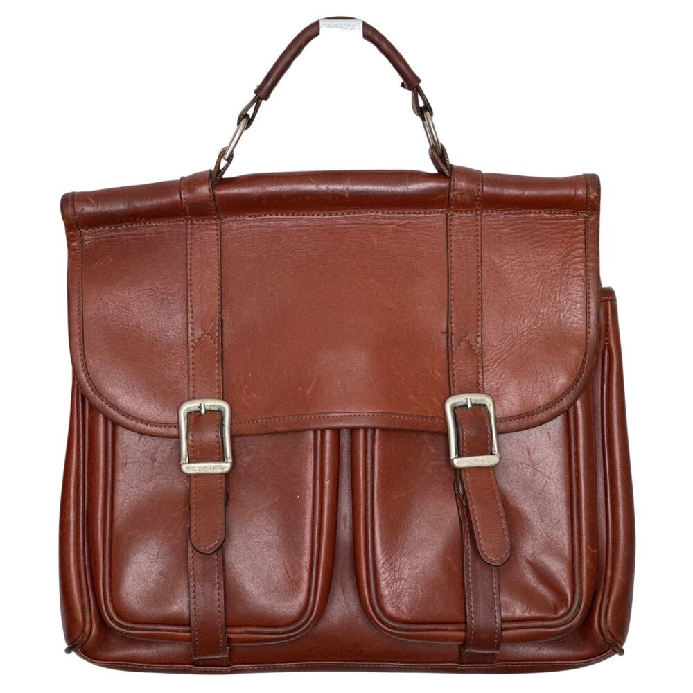 Vintage 90s Brown Leather Messenger Satchel Bag Detachable Shoulder Strap USA